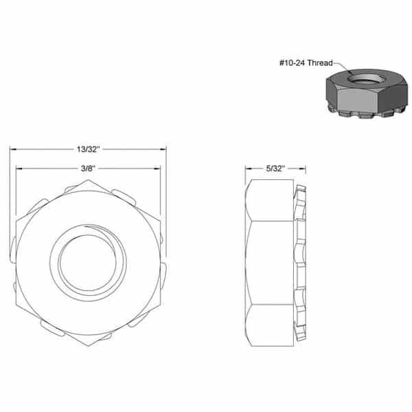 Sechskantmutter mit Zahnscheibe / KEPS Nut - #10-24 UNC