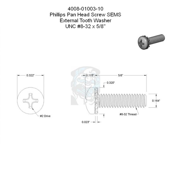 Phillips Schraube #8/32 flacher Kopf mit Zahnscheibe - 5/8 in - 15,88 mm