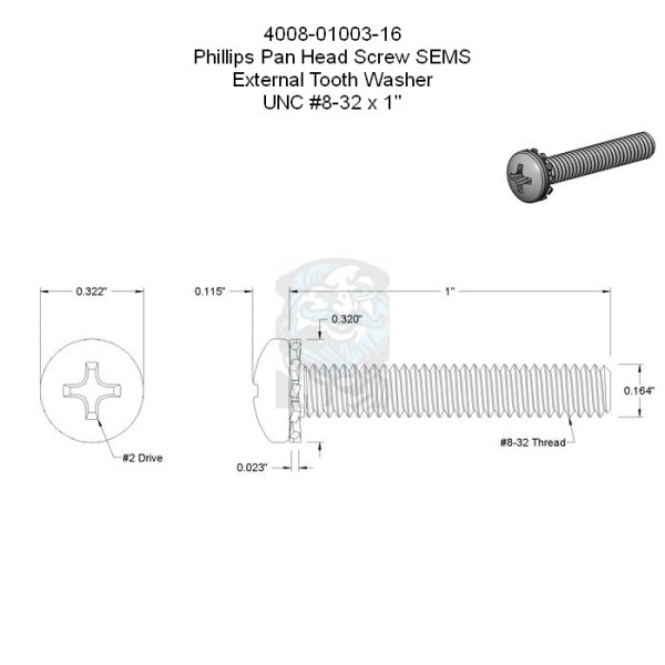 Phillips Schraube #8/32 flacher Kopf mit Zahnscheibe - 1 in - 25,4 mm