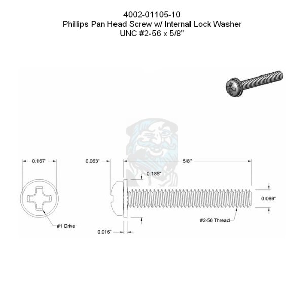 Phillips Flachkopfschraube mit Zahnscheibe UNC #2-56 x 5/8 in - 15,88 mm