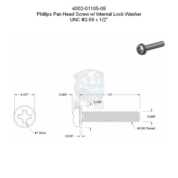 Phillips Flachkopfschraube mit Zahnscheibe UNC #2-56 x 1/2 in - 12,7 mm