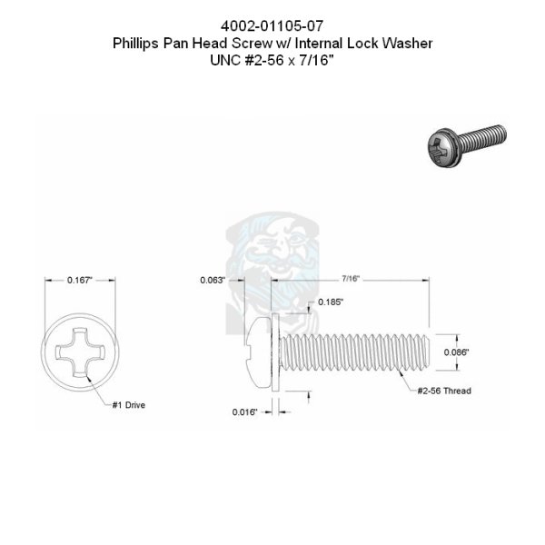 Phillips Flachkopfschraube mit Zahnscheibe UNC #2-56 x 7/16 in - 11,11 mm