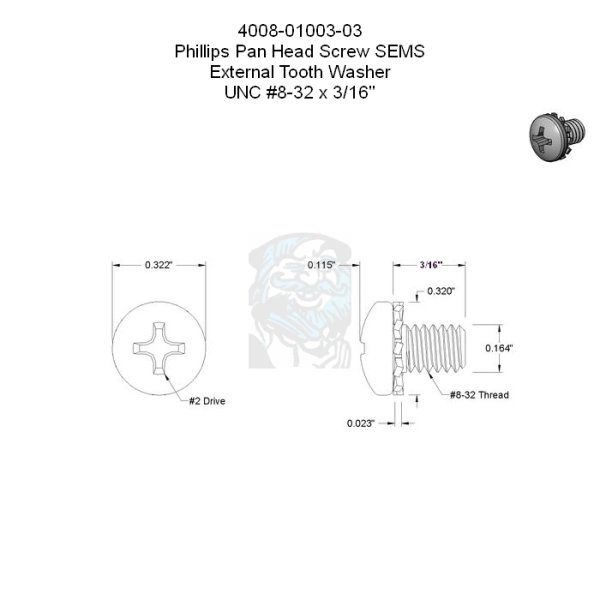 Phillips SEMS Flachkopfschraube UNC #8/32 - 3/16 in - 4,76mm