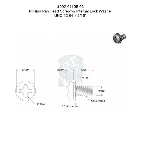 Phillips Flachkopfschraube mit Zahnscheibe UNC #2-56 x 3/16 in - 4,76 mm
